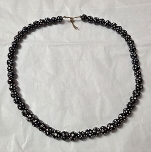 Venetian Skunk Eye Glass Trading Beads Necklace, Black/White/Multi, Antique